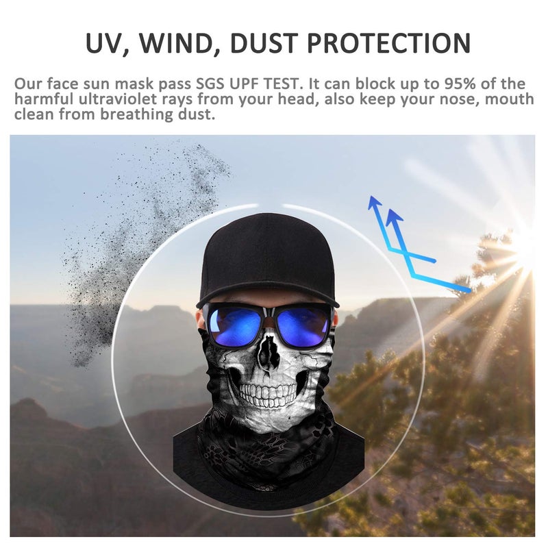 JOEYOUNG Skull Face Mask UV Sun Dust Neck Gaiter Bandana Headwear Motorcycle - Image 3